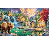 Discord_kuangjingjing0805_a_Ours_is_Eating_Salmon_in_The_River_Surround Puzzle pour Adultes 1000 pièces en Papier recyclé - Activité à Domicile & Cadeau Amusant pour Adultes 38x26/1000pcs