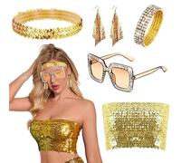 discothèque pour femme, boîte de nuit des années 70 | vintage pour femme | pour costumes de paillettes de 5 pièces pour festivals, célébrations, scènes