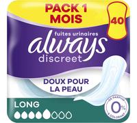 Discreet 0%,40 Serviettes Hygiéniques Incontinence Femme,Long 4 Gouttes,Protection Absorbante Pour Fuites Urinaires Modérées,0% Colorant Et Parfum,Pack 1 Mois.[W23]