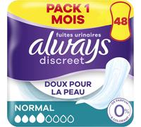 Discreet 0%, 48 Serviettes Hygiéniques Incontinence Femme, Normal 3 Gouttes, Protection Absorbante Pour Fuites Urinaires Modérées, Pack 1 Mois.[G42]