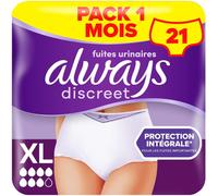 Discreet,21 Culottes Incontinence Femme,Plus 6 Gouttes,Sous-Vêtements Taille Xl,Blanc,Protection Très Absorbante Pour Fuites Urinaires Importantes Ou Post Accouchement,Pack 1 Mois.[W110]