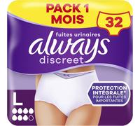Discreet,32 Culottes Incontinence Femme,Plus 6 Gouttes,Sous-Vêtements Taille L,Blanc,Protection Très Absorbante Pour Fuites Urinaires Importantes Ou Post Accouchement,Pack 1 Mois.[W24]