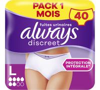 Discreet,40 Culottes Incontinence Femme,Normal 5 Gouttes,Sous-Vêtements Taille L,Blanc,Protection Très Absorbante Pour Fuites Urinaires Importantes Ou Post Accouchement,Pack 1 Mois.[W14]