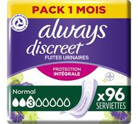 Discreet,96 Serviettes Hygiéniques Incontinence Femme,Normal 3 Gouttes,Protection Absorbante Pour Fuites Urinaires Modérées,Pack 1 Mois.[W20]