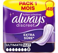 Discreet Extra Secure,Serviettes Pour Incontinence Ou Fuites Urinaires,Fuites Importantes,Format Eco,7 Gouttes,Ultimate Night,48 Pochettes Individuelles (4 X 12 Unités).[W8]