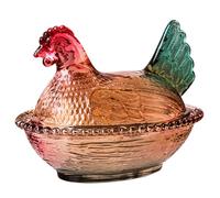 Discus de bonbons en verre au poulet, 6,9 pouces de bonbons décoratifs avec couvercle, petits bonbons en forme de poule vintage, assiette de dessert, bol à collation pour la cuisine à la maison (roug