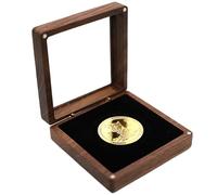 Discussion de monnaie de contestation en bois de noyer 4.1x4.1x1.6 dans la boîte de pièce de protection avec couverture supérieure claire fermeture magnétique 2 dans la fente de monnaie Challe