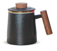 DISDADA Cup Tasse À Thé En Céramique Avec Infuseur et Couvercle Pour Infuser All-in-One Idéale Pour Café ou Feuilles de Thé, Pour la Maison ou le Bureau (Color : Elegant black)