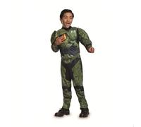 Disguise Halo - Costume Enfant Master Chief avec Casque et Combinaison Armure Verte - Sous Licence Officielle du Jeu Vidéo Déguisement Garçon ou Cadeau Halo 7-8 Ans pour Halloween ou Carnaval