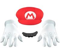Disguise – Set d'accessoires Mario : casquette, moustache et gants – Enfant Taille Unique Rouge