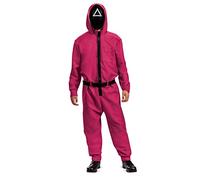 Disguise Squid Game - Déguisement Adulte Garde Triangle avec Combinaison Rouge et Masque - Taille L/XL - Licence Officielle de la Série Netflix - Costume Halloween et Fête à Thème Jeu Télévisé