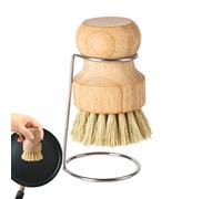 Dish Brush - Bristle Scrubber Cleaner with Wooden Handle and Drain Rack | Natural Fiber Cleaning Brush for Pans Dishes Sink Bathroom Tile Grout Washing Home Kitchen Accessories, Rubberwood Stainless