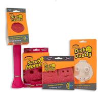 Dish Daddy Vaisselle avec Reservoir,2 Têtes de Rechange,Scrub Mommy Eponge et Adaptateur,Manche Intégré avec Distributeur Liquide,Eponge-Rose