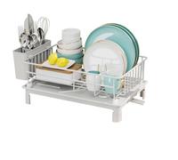 Dish Drying for Kitchen Counter，Large Dish Racks with Drainboard,Countertop Dish Drain Rack with Cutlery Holders，Carbon Steel Escurridor De Trastes Para Cocina(Blanc)