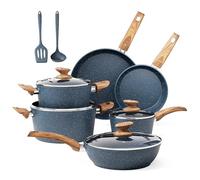 DishDelight Set Poele et Casserole Induction Antiadhésif Batterie de Cuisine 12pcs Aluminium Poele a Crepe Pancakes sans Pfas sans Pfoa Couvercles Verre