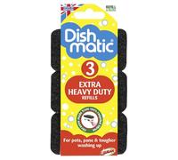 Dishmatic Lot de 3 têtes de Recharge pour éponge à Vaisselle Extra résistante avec abrasif antibactérien - Recharges pour Manche de Vaisselle de Cuisine