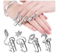 Dishowme 4 pièces diamant armure anneaux ensemble cristal fleur Knuckle anneaux Vintage feuille doigt Joint Costume anneau d'ongle pour femmes filles adolescents (Argent)