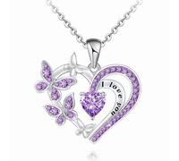 Dishowme Collier pendentif coeur papillon cristal Lariat Collier coeur d'amour chaîne strass I Love You Bijoux pour femmes filles