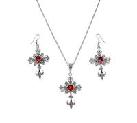 Dishowme Ensemble de 3 colliers et boucles d'oreilles en forme de croix en cristal - Style punk chrétien - Pour femme