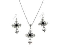 Dishowme Ensemble de 3 colliers et boucles d'oreilles en forme de croix en cristal - Style punk chrétien - Pour femme