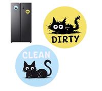 Dishwasher Magnet Clean Dirty Sign - 2 Pieces Black Cat Home Decoration For Easy Use, Double-Sided Reversible With Strong Magnetic Hold, Kitchen Appliance Sign For Laundry Apartment Dorm Farmhouse