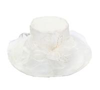 Disimlarl Chapeau rose pour femme beige et blanc Derby large bord pour mariage église Chapeau de fête en organza Chapeau à fleurs
