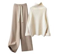 Disimlarl Ensemble pull à col roulé tricoté couleur unie + pantalon large pour femme automne et hiver, Lot 2, M