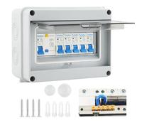 Disjoncteur à 4 voies, unité consommateur de garage avec outil de montage, 63 A 30 mA RCD 4MCB 2 x 6 A + 10 A + 20 A + 32 A, IP65 Boîte à fusibles anti-fuite pour garages, caravanes, ateliers (4 voies