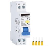 Disjoncteur de fuite de terre RCBO de type A 16 A 2 pôles - 18 mm de large - Rail DIN compatible avec entrée supérieure et inférieure pour installations résidentielles et sanitaires (20 A)