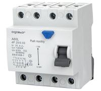 Disjoncteur différentiel 4P de 25 A et 30 mA CA, au design gris élégant. Protège votre installation électrique des surcharges et des pannes de terre, garantissant sécurité et tranquillité.