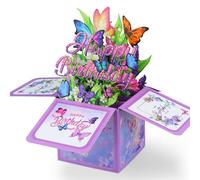 DISJOURNEY Carte d'anniversaire pop-up 3D avec enveloppe - Motif papillon et fleurs - Carte Happy Birthday pour enfants, maman, femme, homme, romantique