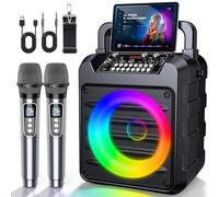 Dislocati Karaoke Adulte, Haut-Parleur Bluetooth Portable Enceinte Karaoke pour Adulte avec 2 Microphones sans Fil, Lumières LED, TWS, AUX/USB, Bluetooth 5.3, 12 Heures, Cadeaux Karaoke Professionnel