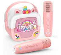 Dislocati Machine de karaoké pour enfants avec 2 microphones de karaoké Bluetooth, jouet licorne cadeau pour fille de 3 à 12 ans, haut-parleur portable avec 5 effets sonores, idéal pour les fêtes et