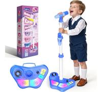 Dislocati Microphone Enfant sans Fil avec Pied, 3-en-1 Micro Karaoke Enfant avec Lumière LED Cinq Couleurs, Jouet Micro pour Garçon 3 Ans et +, Cadeau Anniversaire Noël Fille Garçon (Bleu)