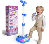 Dislocati Microphone Enfant sans Fil avec Pied, 3-en-1 Micro Karaoke Enfant avec Lumière LED Cinq Couleurs, Jouet Micro pour Garçon 3 Ans et +, Cadeau Anniversaire Noël Fille Garçon (Bleu)