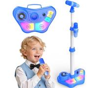 Dislocati Microphone pour Enfant avec Pied et Enceinte, Jouet Musical avec Lumières LED, Hauteur Réglable 47-108 cm, Bluetooth, USB, TF, Cadeau pour Garçons Filles 3 Ans et Plus (Bleu)