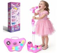 Dislocati Microphone pour Enfants avec Support, Micro Karaoke Enfant avec Support et Lumière, Cadeau Anniversaire Fille 3-12 Ans, Micros Enfant avec Lumières Multicolores, Bluetooth/TF/USB (Rose)