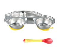 Disnace Assiettes Divisées en Acier Inoxydable, Plateau Voiture Enfant, Incassables Assiette à Compartiments, 5 Compartiments avec Ventouse Antidérapante et Cuillère, Pour Enfants, Adultes, Camping