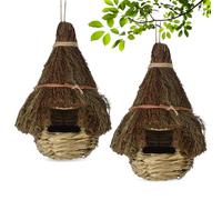 Disnace Lot de 2 Nichoir en Paille Naturelle Tissé Main, Nid d'Oiseaux Suspendu, Maison d'oiseaux Artisanale, Maison Oiseaux Exterieur, Nichoirs Écologiques et Durables pour Petits Oiseaux, 30x20x30 c