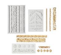 Disnace Lot de 3 moules en silicone baroque - Moule à fondant vintage - Moule en relief rétro - Moule 3D - Décoration pour gâteau, chocolat, dessert argile