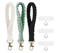 Disnace Lot de 3 Porte-clés, Tissage Corde Porte Clés, Bracelet Lanière Lanière Courte, Tressé Pour Clé Équipé d'un Anneau en D Clair en Forme de T (Beige, Noir, Vert)