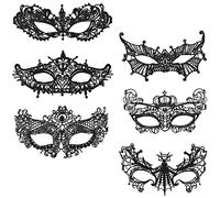Disnace Lot de 6 masques vénitiens sexy en dentelle pour femme - Noir - Pour carnaval, fête, costume, bal, cosplay (style 2)