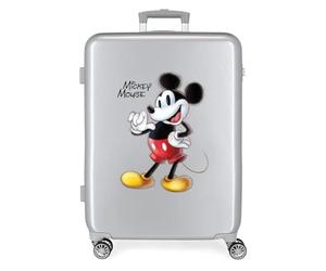 Disney 100 Mickey Joyful Valise Moyenne Grise 48x70x26 cms ABS Rigide Serrure TSA Intégrée 81L 2 kgs 4 Doubles roues