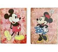 Disney 2 aimants (aimant) Mickey Mouse & Minnie Mouse Style Vintage pour réfrigérateur/garage/bar de collection impression sur bois 10 x 6 cm.