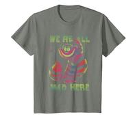 Disney Alice In Wonderland Cheshire Cat Neon All Mad Here T-Shirt, Enfant, Vert kaki chiné, 4 ans