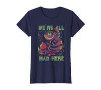 Disney Alice In Wonderland Cheshire Cat Neon All Mad Here T-Shirt, Femme, Bleu Marine, L