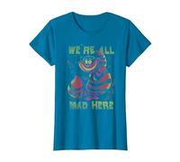 Disney Alice In Wonderland Cheshire Cat Neon All Mad Here T-Shirt, Femme, Saphir, S
