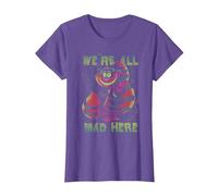 Disney Alice In Wonderland Cheshire Cat Neon All Mad Here T-Shirt, Femme, Violet Chiné, S