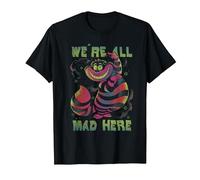 Disney Alice In Wonderland Cheshire Cat Neon All Mad Here T-Shirt, Homme, Noir, S