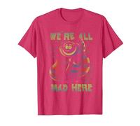 Disney Alice In Wonderland Cheshire Cat Neon All Mad Here T-Shirt, Homme, Rouge Chiné, L